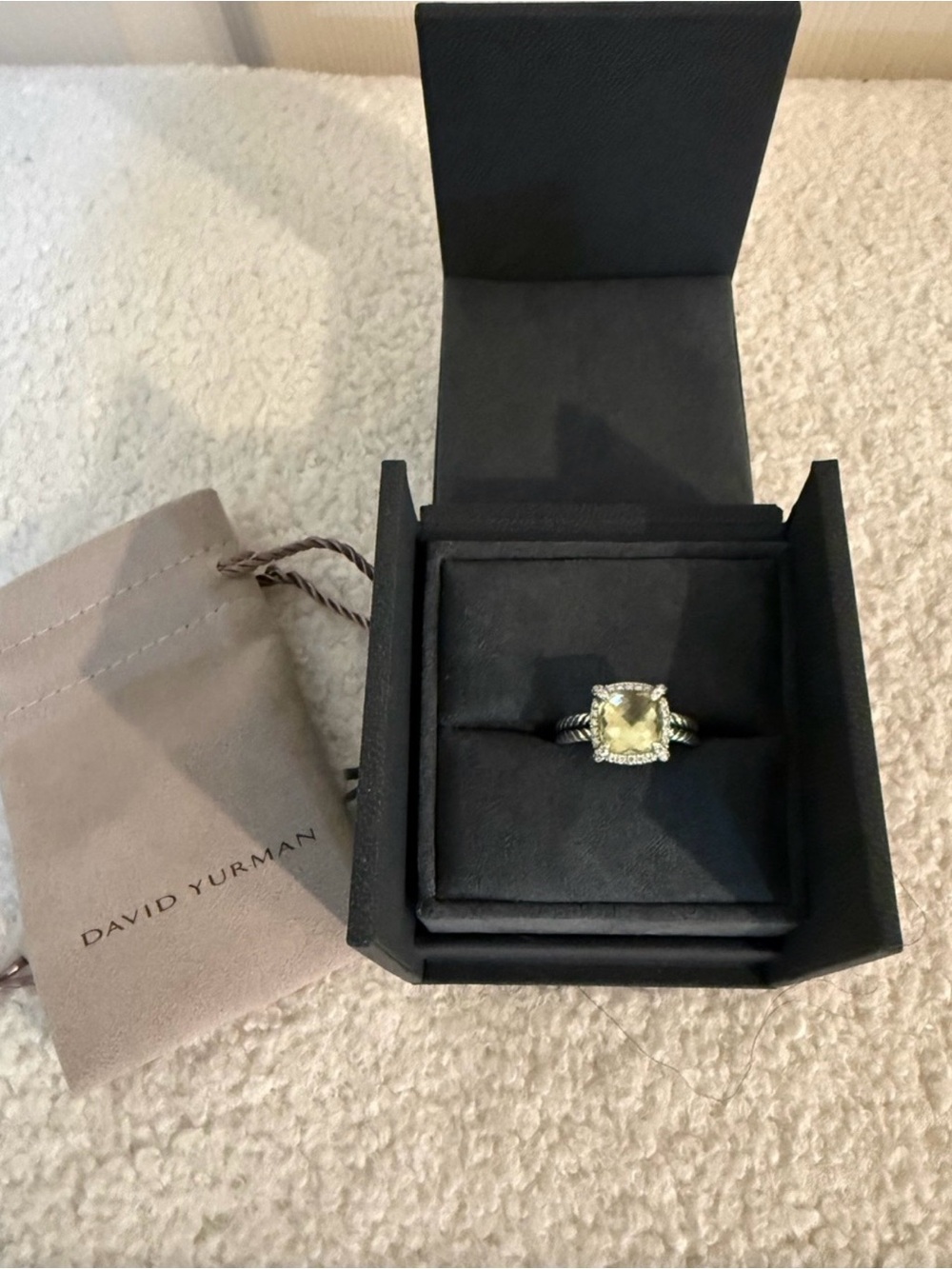 David Yurman Lemon Quartz and Silver Cable Ring